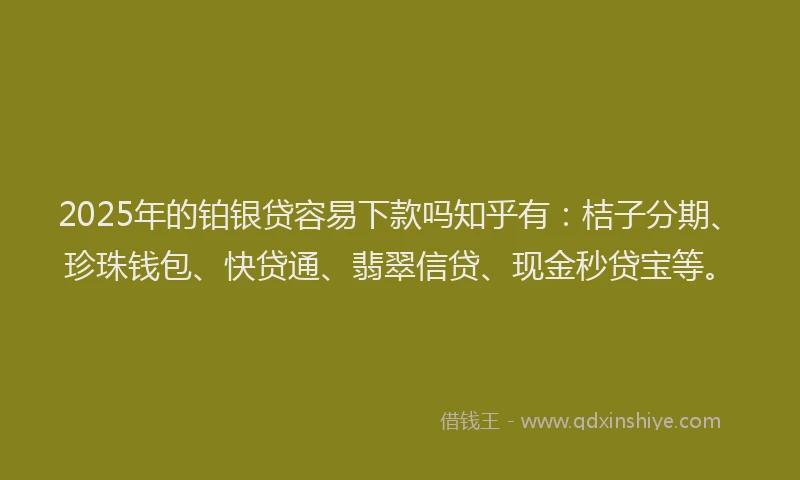 2025年的铂银贷容易下款吗知乎有：桔子分期、珍珠钱包、快贷通、翡翠信贷、现金秒贷宝等。