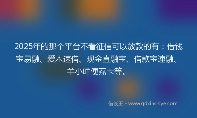 2025年的那个平台不看征信可以放款的有：借钱宝易融、爱木速借、现金直融宝、借款宝速融、羊小咩便荔卡等。