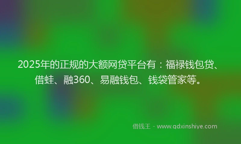 2025年的正规的大额网贷平台有：福禄钱包贷、借蛙、融360、易融钱包、钱袋管家等。