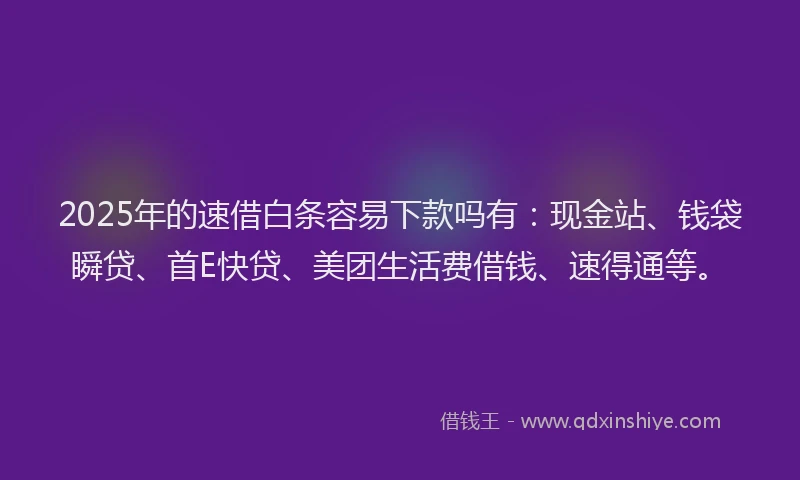 2025年的速借白条容易下款吗有：现金站、钱袋瞬贷、首E快贷、美团生活费借钱、速得通等。