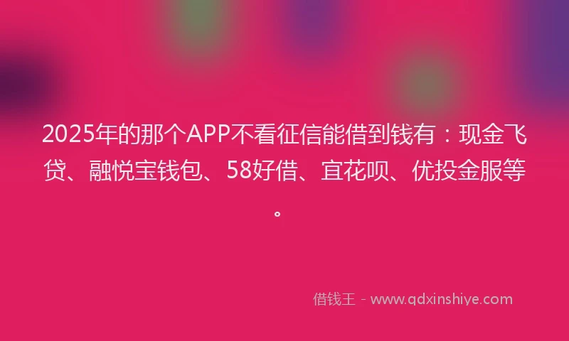 2025年的那个APP不看征信能借到钱有：现金飞贷、融悦宝钱包、58好借、宜花呗、优投金服等。
