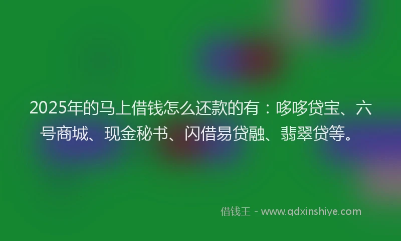 2025年的马上借钱怎么还款的有：哆哆贷宝、六号商城、现金秘书、闪借易贷融、翡翠贷等。