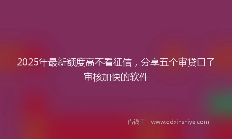 2025年最新额度高不看征信，分享五个审贷口子审核加快的软件