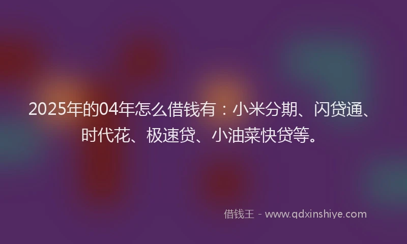 2025年的04年怎么借钱有：小米分期、闪贷通、时代花、极速贷、小油菜快贷等。