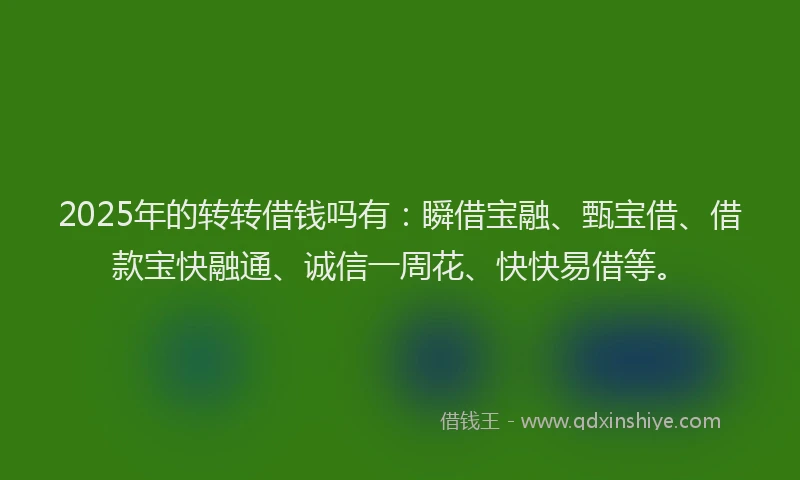 2025年的转转借钱吗有：瞬借宝融、甄宝借、借款宝快融通、诚信一周花、快快易借等。
