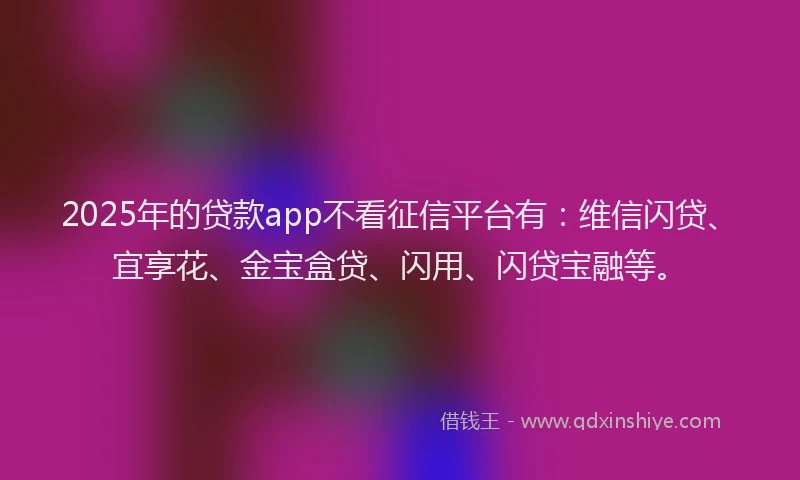 2025年的贷款app不看征信平台有：维信闪贷、宜享花、金宝盒贷、闪用、闪贷宝融等。
