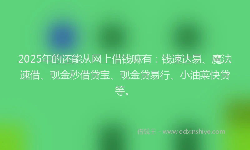 2025年的还能从网上借钱嘛有：钱速达易、魔法速借、现金秒借贷宝、现金贷易行、小油菜快贷等。