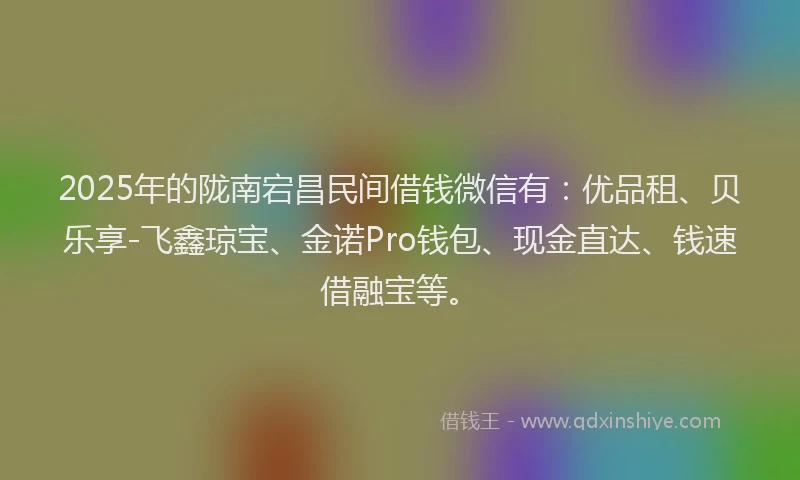 2025年的陇南宕昌民间借钱微信有：优品租、贝乐享-飞鑫琼宝、金诺Pro钱包、现金直达、钱速借融宝等。