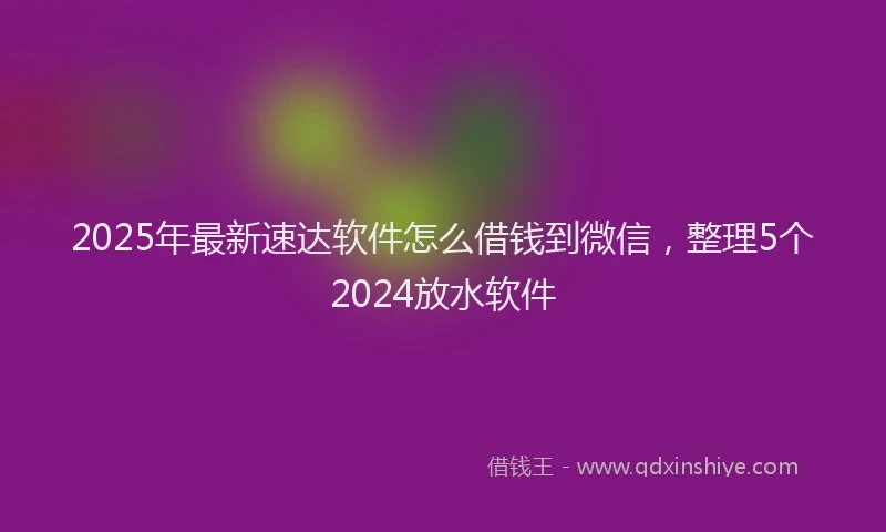 2025年最新速达软件怎么借钱到微信，整理5个2024放水软件