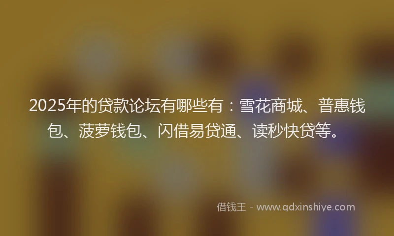 2025年的贷款论坛有哪些有：雪花商城、普惠钱包、菠萝钱包、闪借易贷通、读秒快贷等。