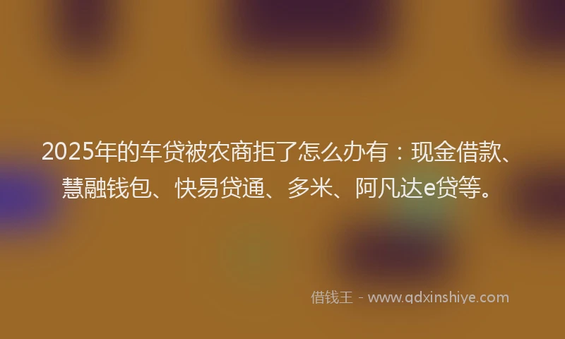 2025年的车贷被农商拒了怎么办有：现金借款、慧融钱包、快易贷通、多米、阿凡达e贷等。