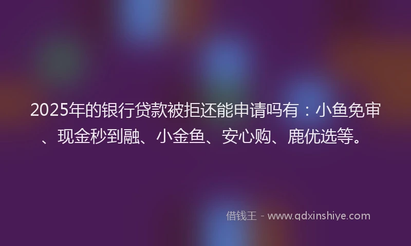 2025年的银行贷款被拒还能申请吗有：小鱼免审、现金秒到融、小金鱼、安心购、鹿优选等。