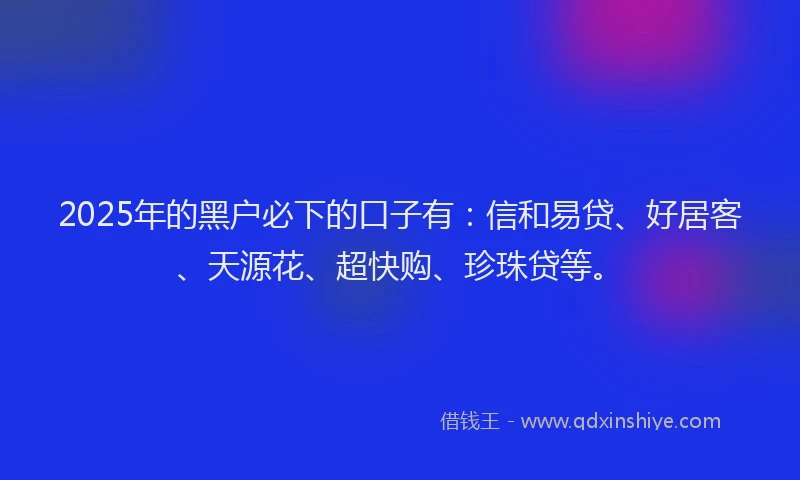 2025年的黑户必下的口子有：信和易贷、好居客、天源花、超快购、珍珠贷等。