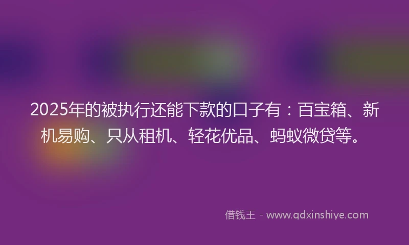 2025年的被执行还能下款的口子有：百宝箱、新机易购、只从租机、轻花优品、蚂蚁微贷等。
