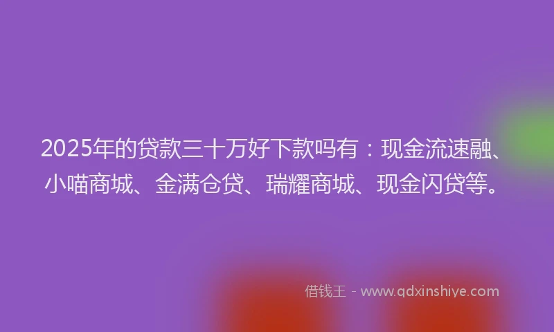 2025年的贷款三十万好下款吗有：现金流速融、小喵商城、金满仓贷、瑞耀商城、现金闪贷等。