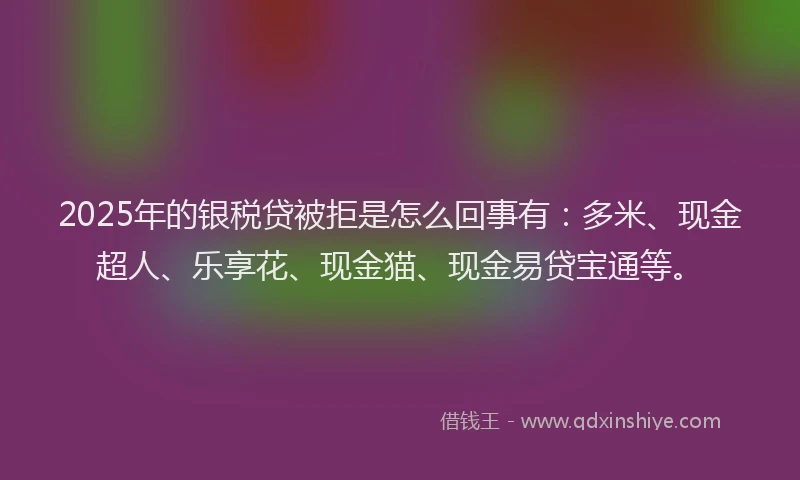 2025年的银税贷被拒是怎么回事有：多米、现金超人、乐享花、现金猫、现金易贷宝通等。