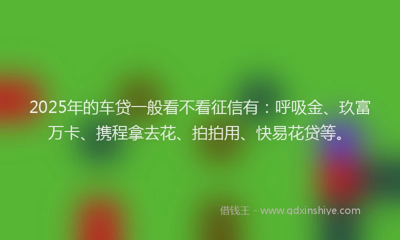 2025年的车贷一般看不看征信有：呼吸金、玖富万卡、携程拿去花、拍拍用、快易花贷等。