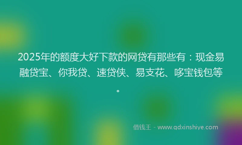 2025年的额度大好下款的网贷有那些有：现金易融贷宝、你我贷、速贷侠、易支花、哆宝钱包等。