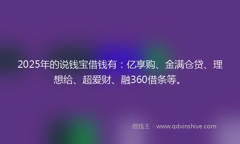 2025年的说钱宝借钱有：亿享购、金满仓贷、理想给、超爱财、融360借条等。