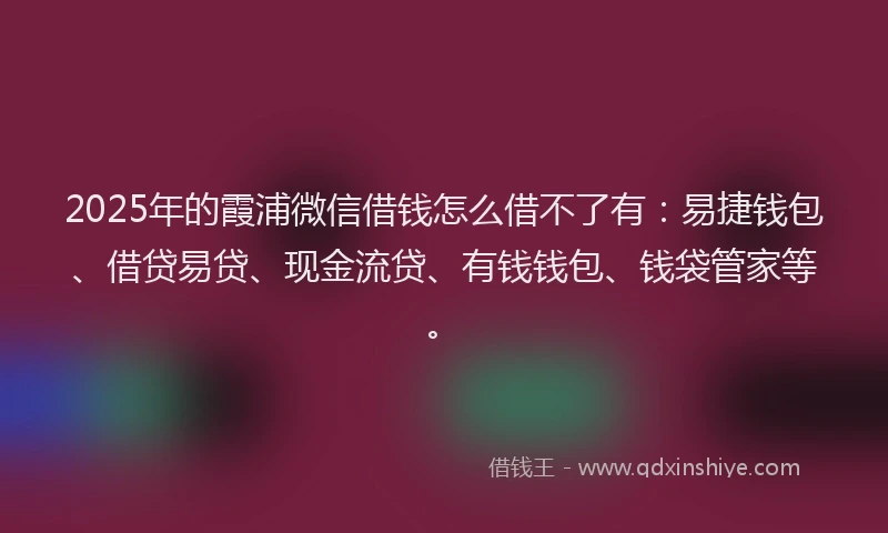 2025年的霞浦微信借钱怎么借不了有：易捷钱包、借贷易贷、现金流贷、有钱钱包、钱袋管家等。