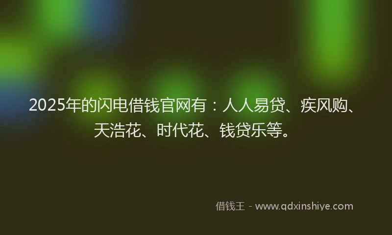 2025年的闪电借钱官网有：人人易贷、疾风购、天浩花、时代花、钱贷乐等。