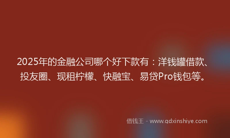 2025年的金融公司哪个好下款有：洋钱罐借款、投友圈、现租柠檬、快融宝、易贷Pro钱包等。