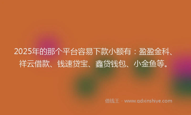 2025年的那个平台容易下款小额有：盈盈金科、祥云借款、钱速贷宝、鑫贷钱包、小金鱼等。