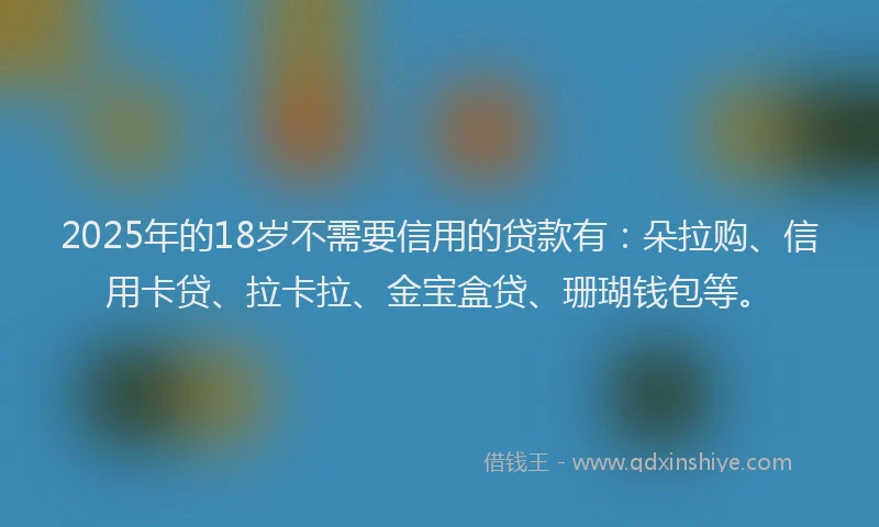2025年的18岁不需要信用的贷款有：朵拉购、信用卡贷、拉卡拉、金宝盒贷、珊瑚钱包等。
