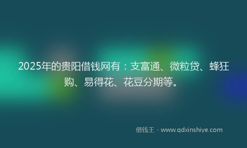 2025年的贵阳借钱网有：支富通、微粒贷、蜂狂购、易得花、花豆分期等。