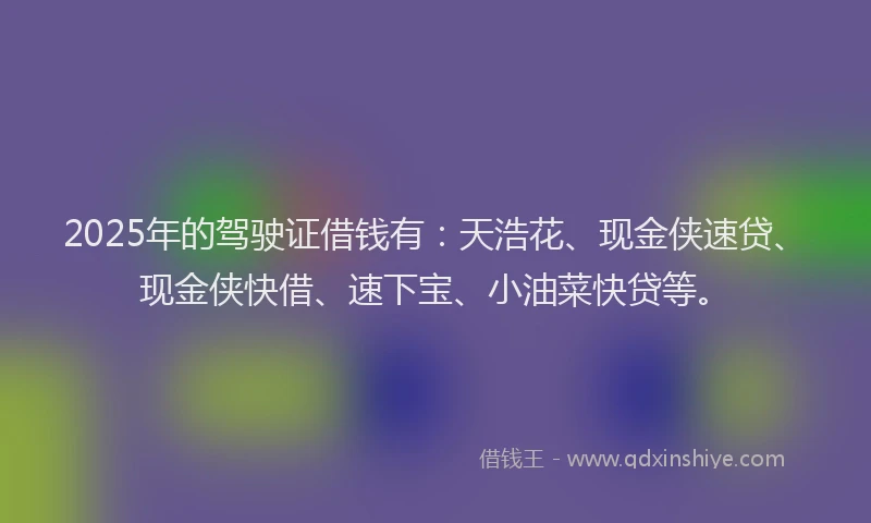2025年的驾驶证借钱有：天浩花、现金侠速贷、现金侠快借、速下宝、小油菜快贷等。