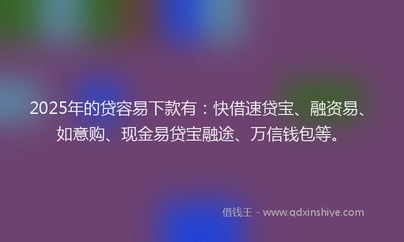 2025年的贷容易下款有：快借速贷宝、融资易、如意购、现金易贷宝融途、万信钱包等。