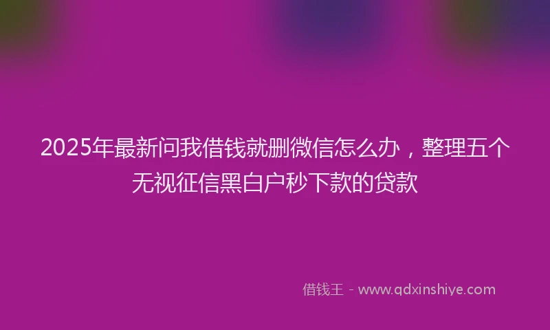 2025年最新问我借钱就删微信怎么办，整理五个无视征信黑白户秒下款的贷款