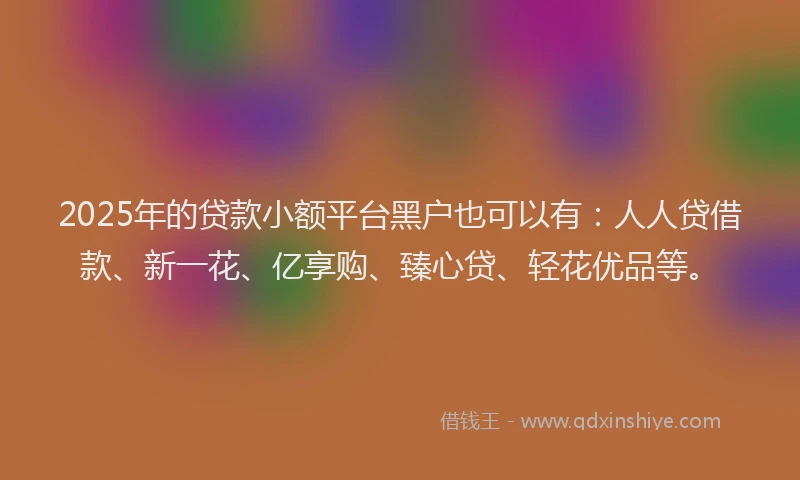 2025年的贷款小额平台黑户也可以有：人人贷借款、新一花、亿享购、臻心贷、轻花优品等。