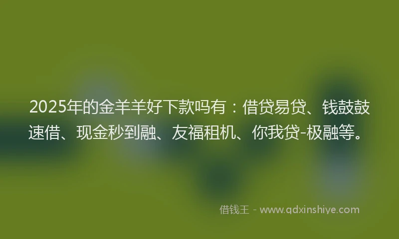 2025年的金羊羊好下款吗有：借贷易贷、钱鼓鼓速借、现金秒到融、友福租机、你我贷-极融等。