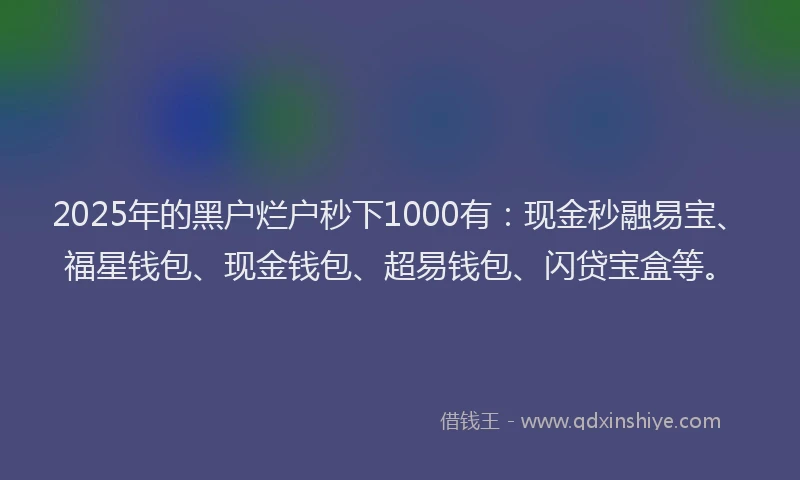 2025年的黑户烂户秒下1000有：现金秒融易宝、福星钱包、现金钱包、超易钱包、闪贷宝盒等。