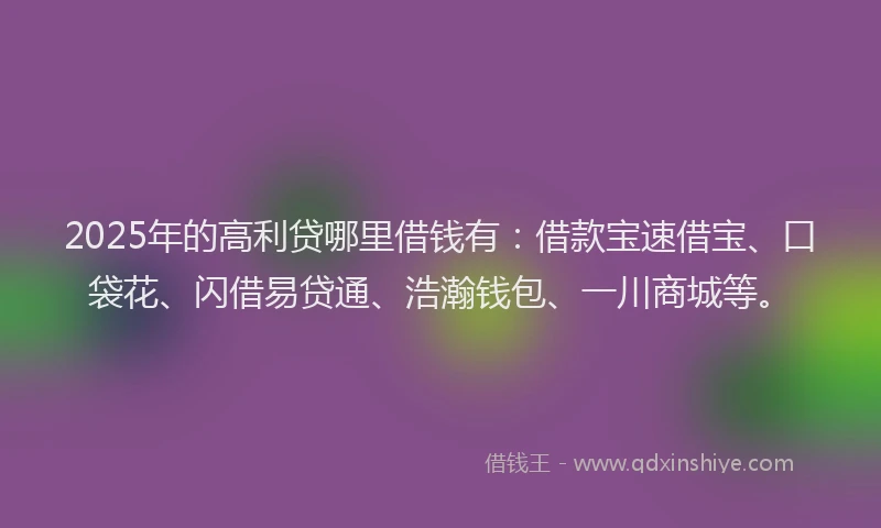 2025年的高利贷哪里借钱有：借款宝速借宝、口袋花、闪借易贷通、浩瀚钱包、一川商城等。