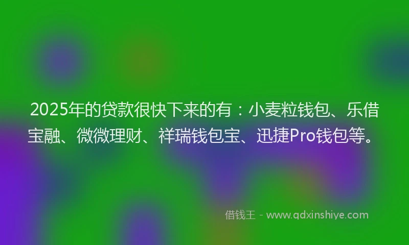 2025年的贷款很快下来的有：小麦粒钱包、乐借宝融、微微理财、祥瑞钱包宝、迅捷Pro钱包等。