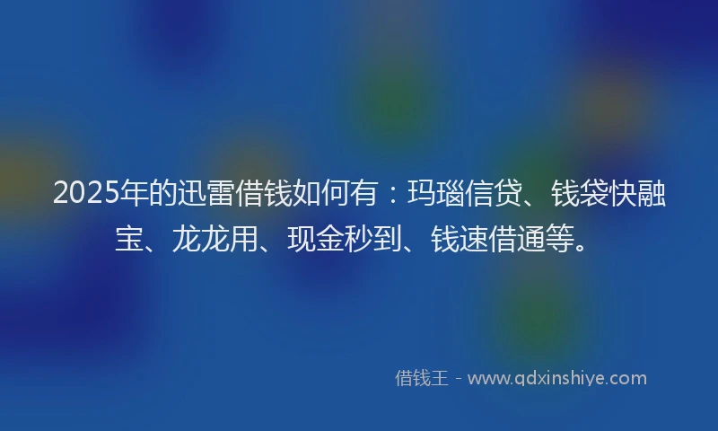 2025年的迅雷借钱如何有：玛瑙信贷、钱袋快融宝、龙龙用、现金秒到、钱速借通等。