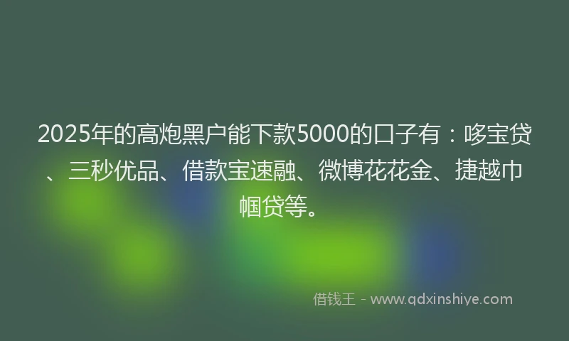 2025年的高炮黑户能下款5000的口子有：哆宝贷、三秒优品、借款宝速融、微博花花金、捷越巾帼贷等。