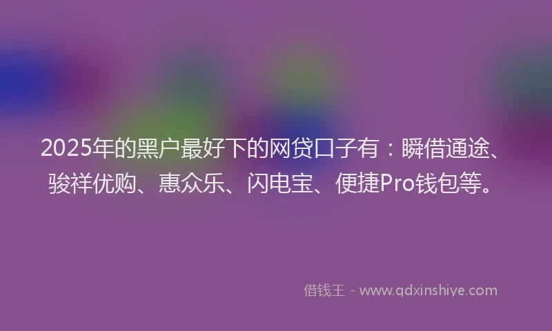 2025年的黑户最好下的网贷口子有：瞬借通途、骏祥优购、惠众乐、闪电宝、便捷Pro钱包等。
