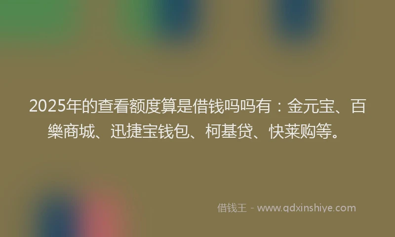 2025年的查看额度算是借钱吗吗有：金元宝、百樂商城、迅捷宝钱包、柯基贷、快莱购等。