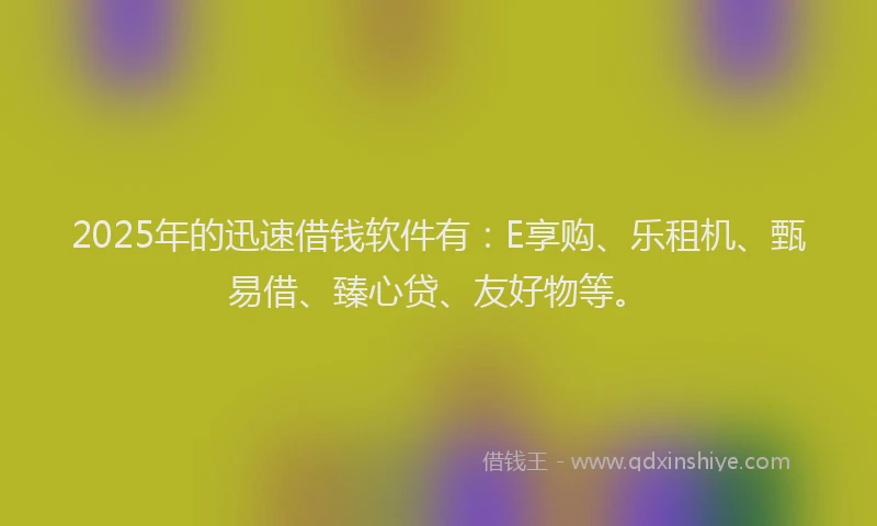 2025年的迅速借钱软件有:E享购、乐租机、甄易借、臻心贷、友好物等。
