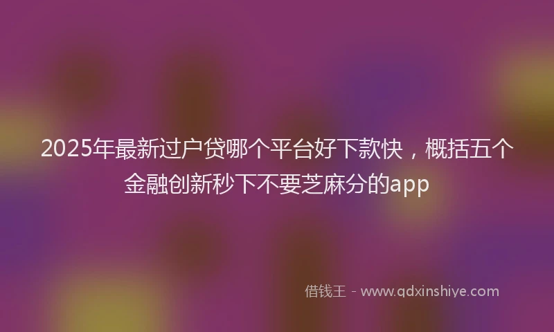2025年最新过户贷哪个平台好下款快，概括五个金融创新秒下不要芝麻分的app