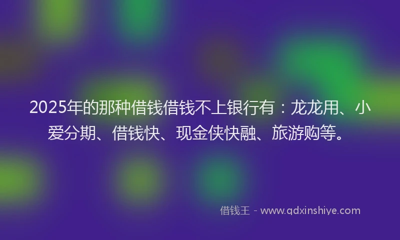 2025年的那种借钱借钱不上银行有：龙龙用、小爱分期、借钱快、现金侠快融、旅游购等。