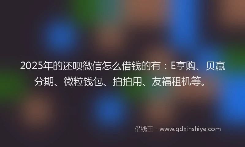 2025年的还呗微信怎么借钱的有：E享购、贝赢分期、微粒钱包、拍拍用、友福租机等。