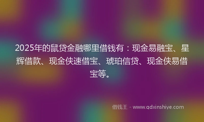 2025年的鼠贷金融哪里借钱有：现金易融宝、星辉借款、现金侠速借宝、琥珀信贷、现金侠易借宝等。