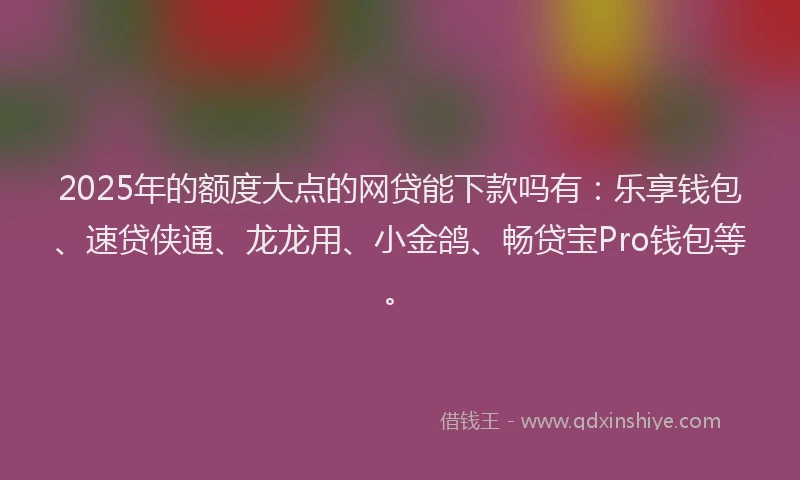 2025年的额度大点的网贷能下款吗有：乐享钱包、速贷侠通、龙龙用、小金鸽、畅贷宝Pro钱包等。