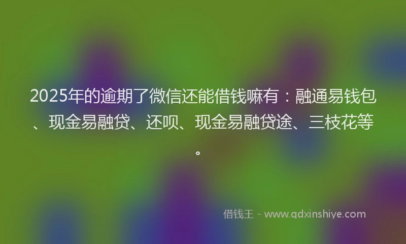2025年的逾期了微信还能借钱嘛有：融通易钱包、现金易融贷、还呗、现金易融贷途、三枝花等。