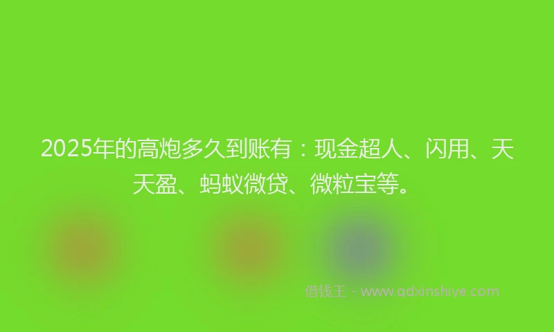 2025年的高炮多久到账有：现金超人、闪用、天天盈、蚂蚁微贷、微粒宝等。