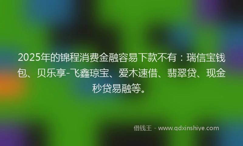 2025年的锦程消费金融容易下款不有：瑞信宝钱包、贝乐享-飞鑫琼宝、爱木速借、翡翠贷、现金秒贷易融等。